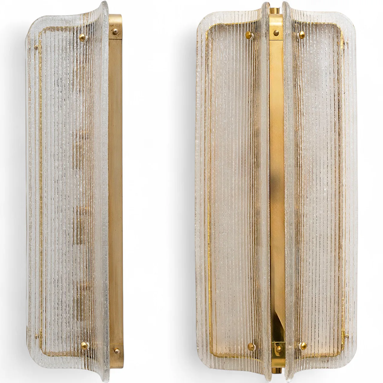 Pair of large wall sconces in Murano glass and brass, 2000s 9