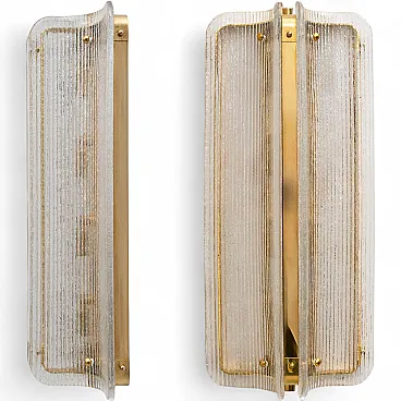 Pair of large wall sconces in Murano glass and brass, 2000s