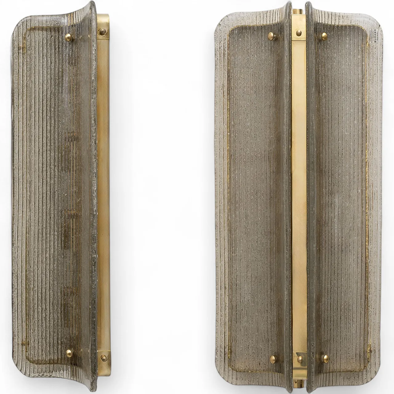 Pair of large wall sconces in smoked ribbed Murano glass, 2000s 9
