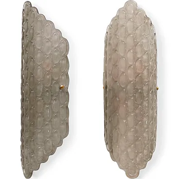 Pair of wall sconces in smoked Murano glass with relief, 2000s