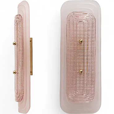 Pair of Art Deco wall lights in pink Murano glass and brass, 2000s