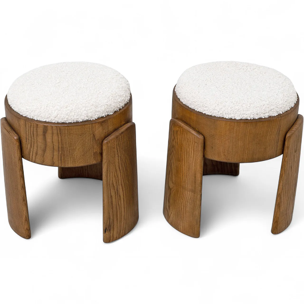 Pair of upholstered Art Deco style ash wood stools, 2000s 8