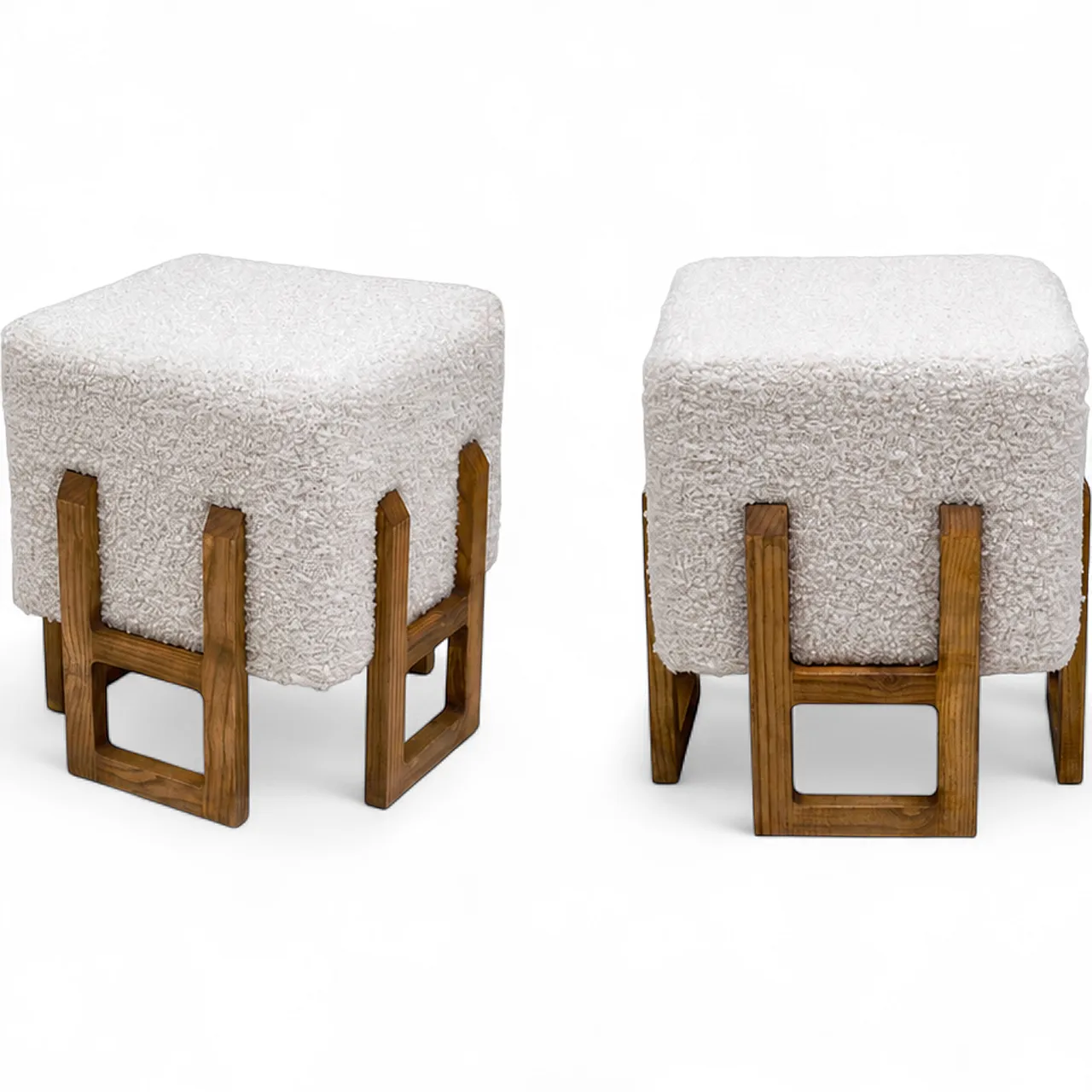 Pair of Italian modernist stools in upholstered ash wood, 2000s 7
