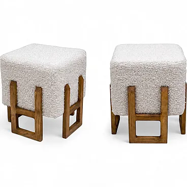 Pair of Italian modernist stools in upholstered ash wood, 2000s
