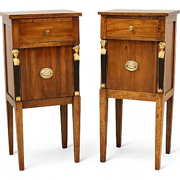 Pair of Direttorio bedside tables in walnut, 18th century