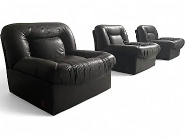 5 leather armchairs, Panarea F. Nale model for Lev & Lev, 1970s