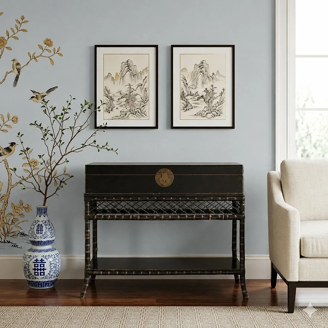 Baule in legno laccato in stile chinoiserie, '800 2