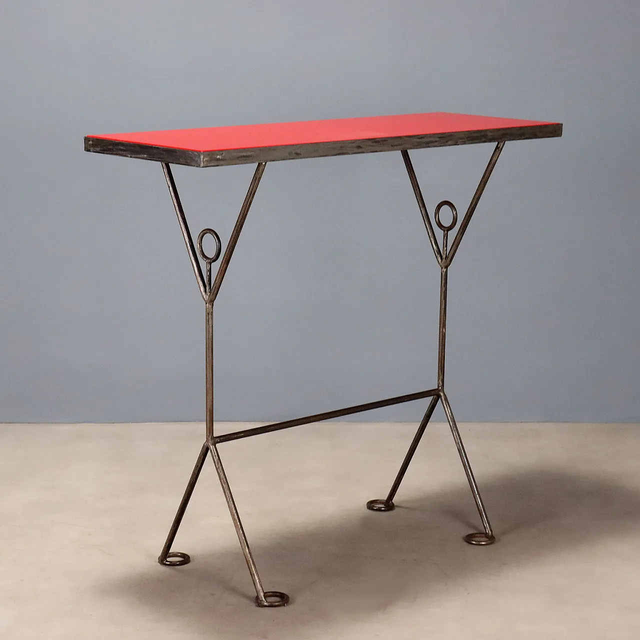 Console table with red lacquered wood top, 1990s 1