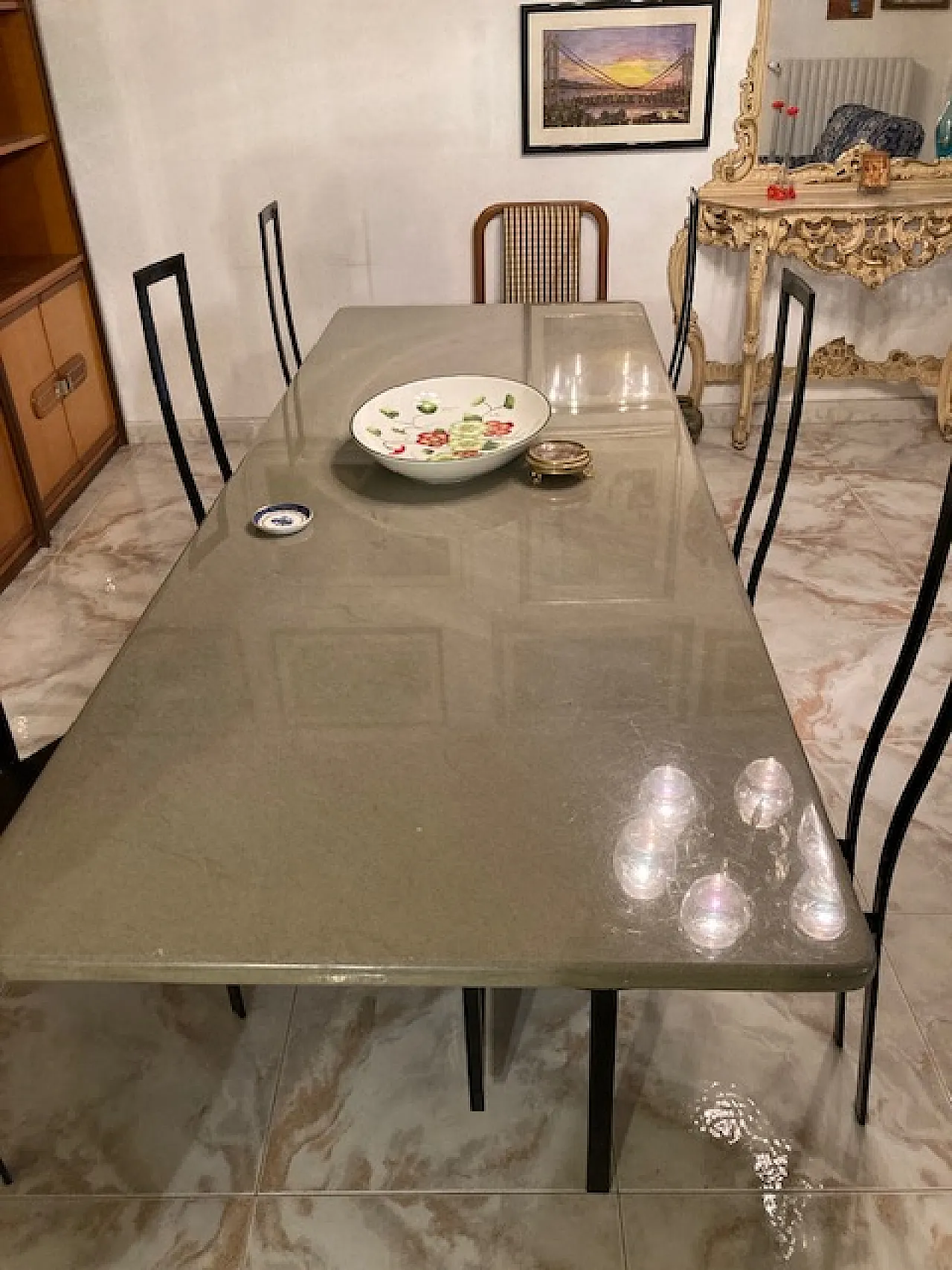 Minimalist table in gray marble , 1990s 3
