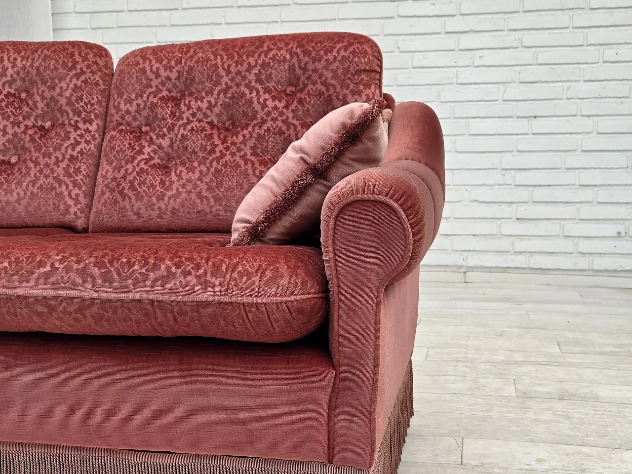 Anni '80, divano scandinavo a 2 posti, mobili in velluto rosa. 3