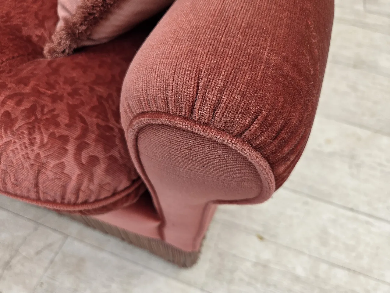 Anni '80, divano scandinavo a 2 posti, mobili in velluto rosa. 5