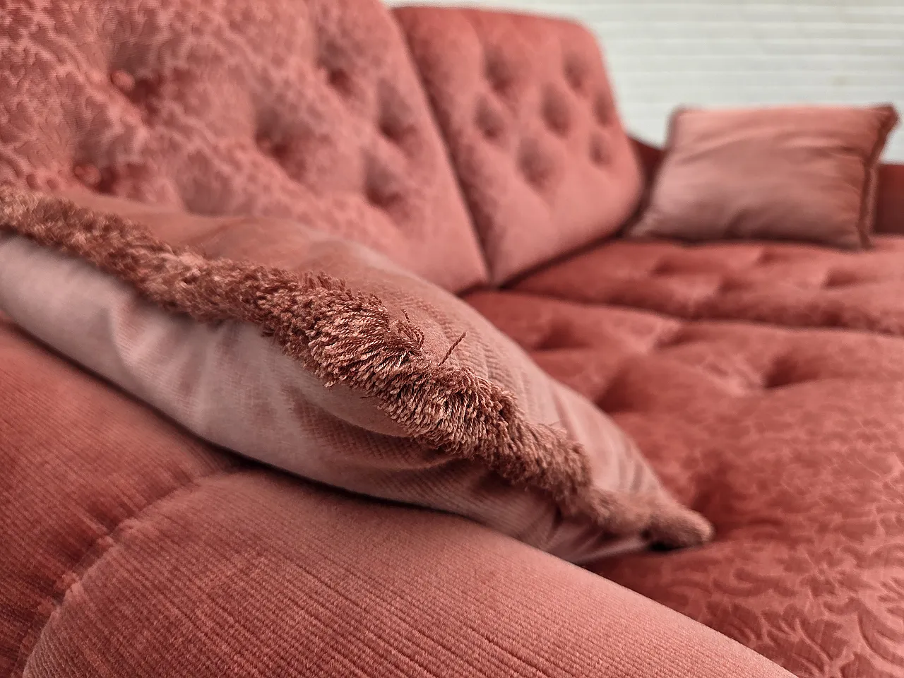 Anni '80, divano scandinavo a 2 posti, mobili in velluto rosa. 8