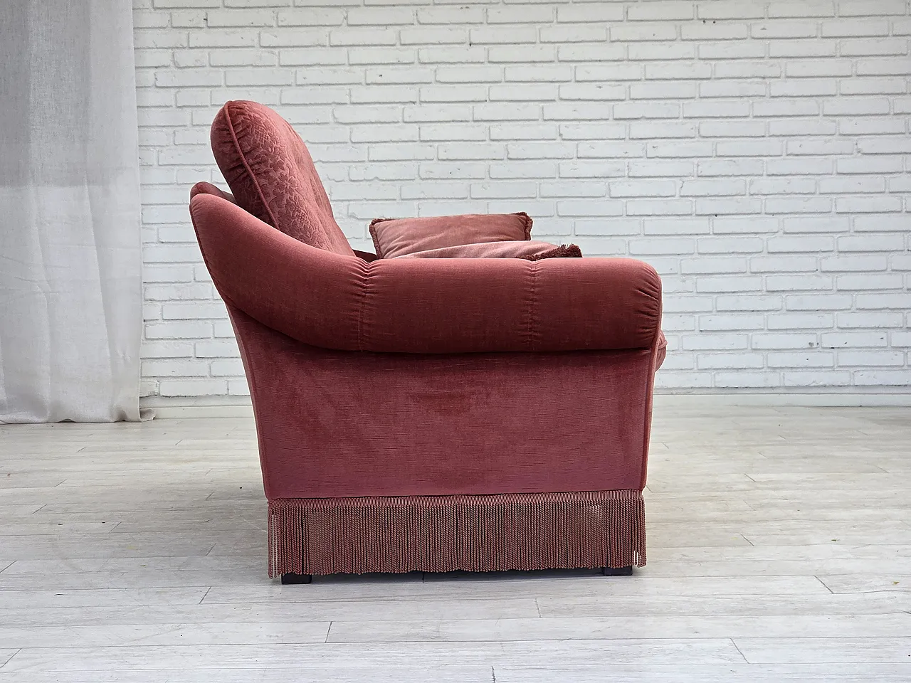 Anni '80, divano scandinavo a 2 posti, mobili in velluto rosa. 10