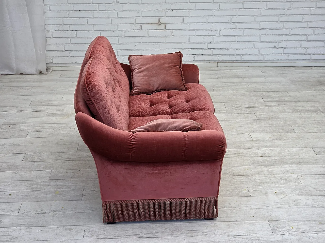 Anni '80, divano scandinavo a 2 posti, mobili in velluto rosa. 11