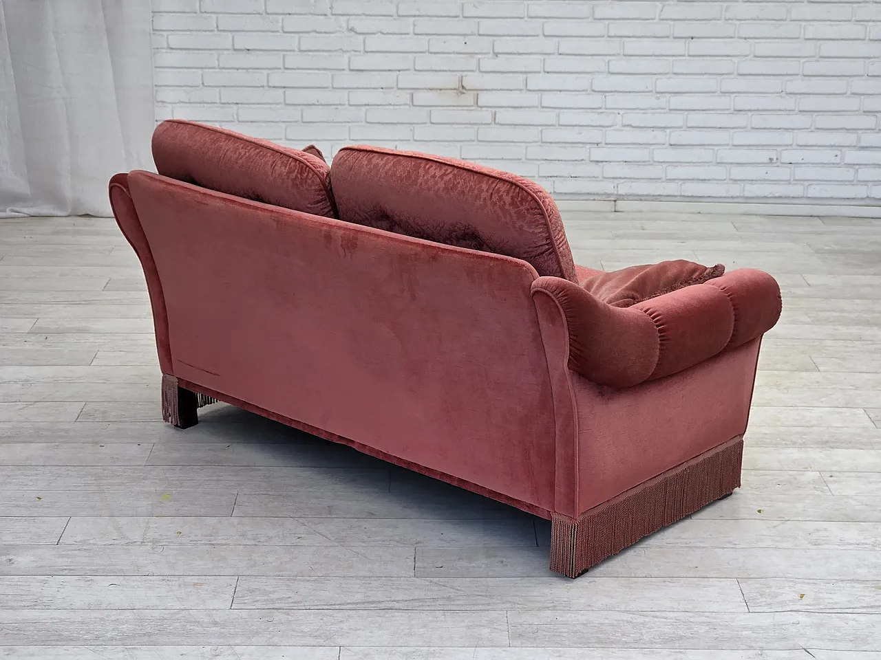Anni '80, divano scandinavo a 2 posti, mobili in velluto rosa. 12