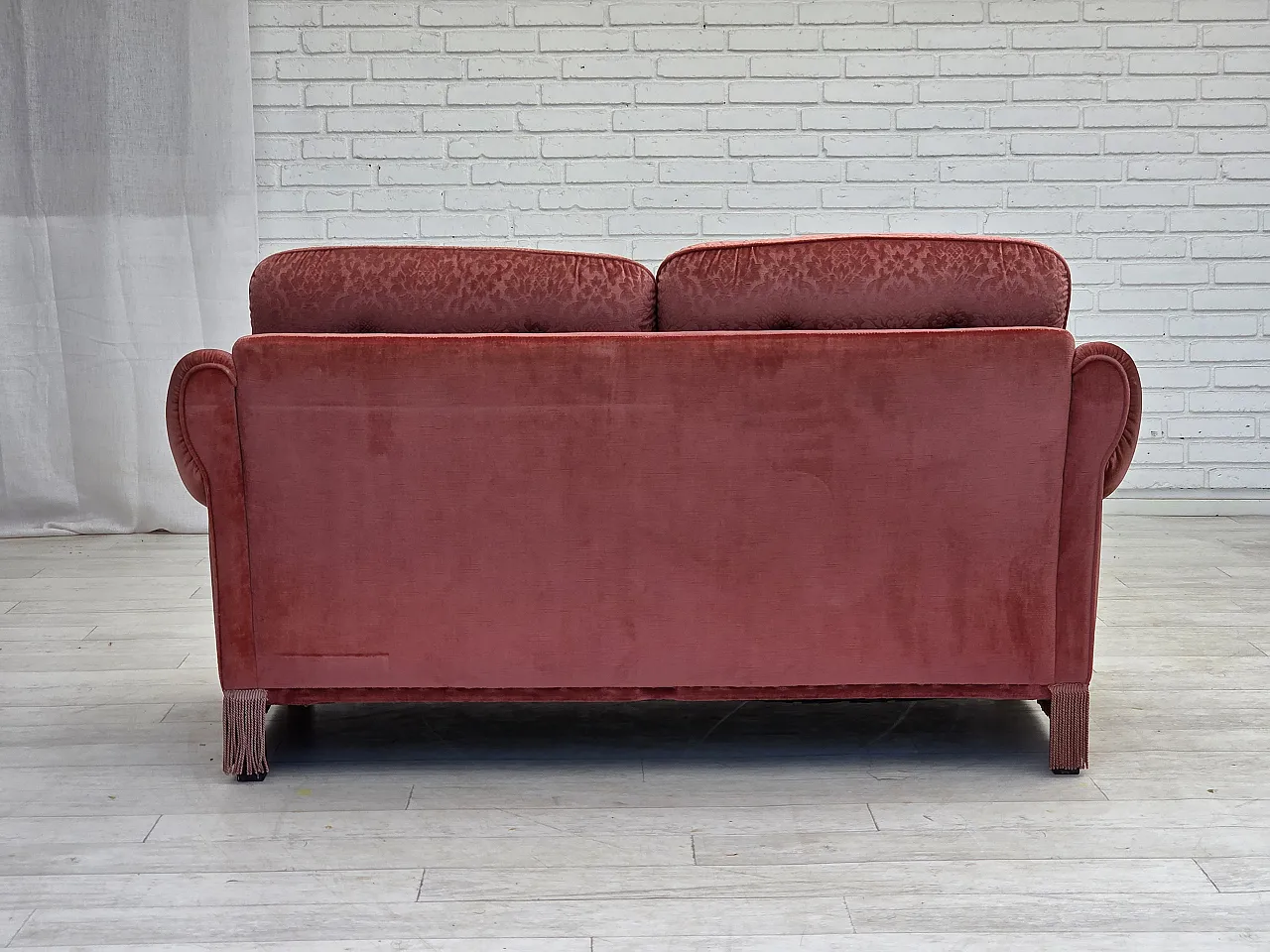 Anni '80, divano scandinavo a 2 posti, mobili in velluto rosa. 13
