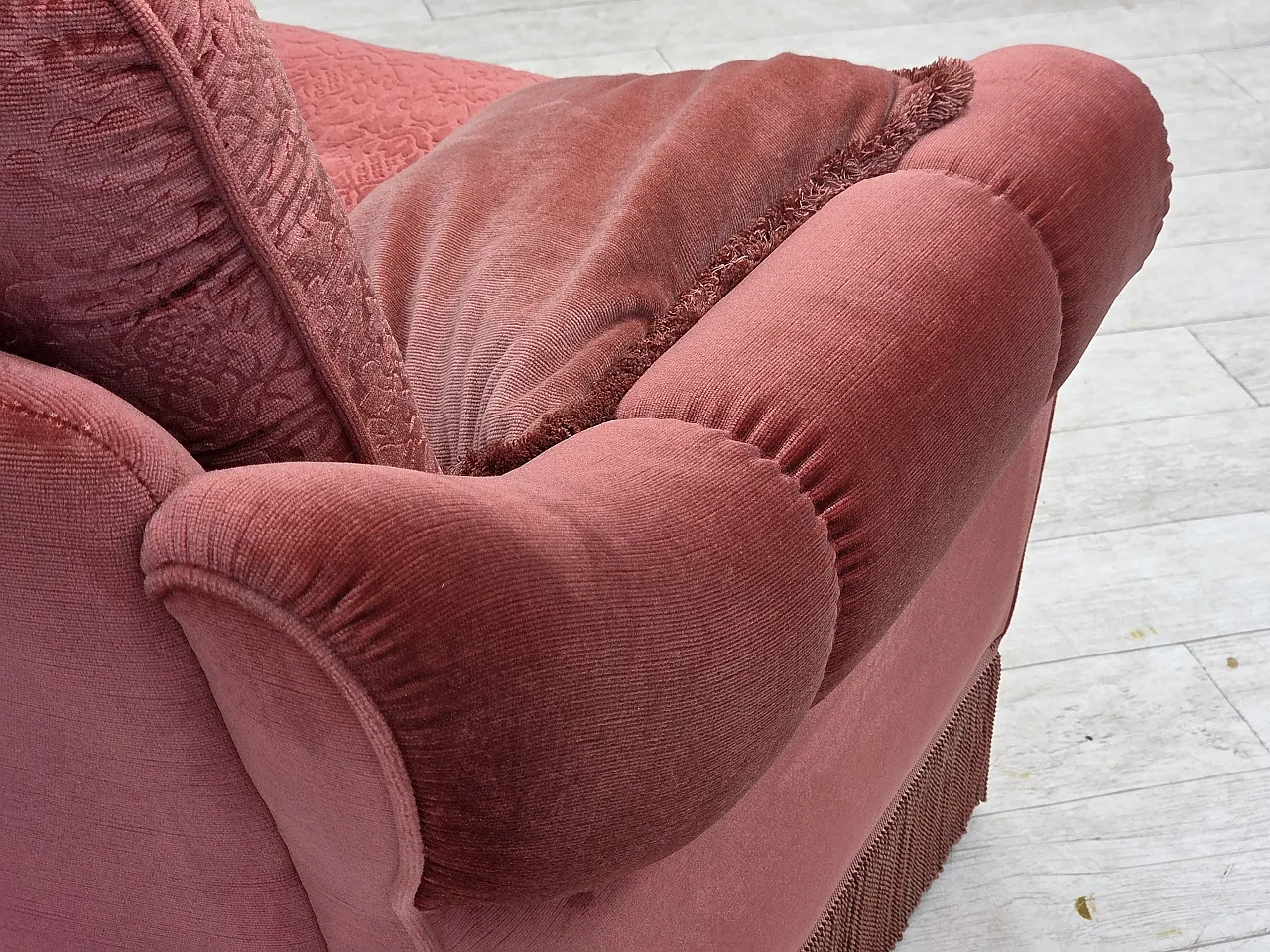 Anni '80, divano scandinavo a 2 posti, mobili in velluto rosa. 14