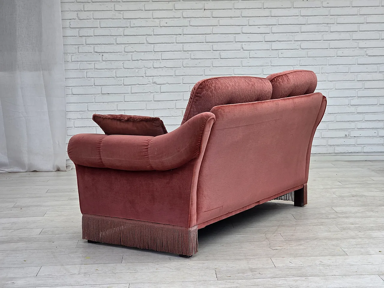 Anni '80, divano scandinavo a 2 posti, mobili in velluto rosa. 15