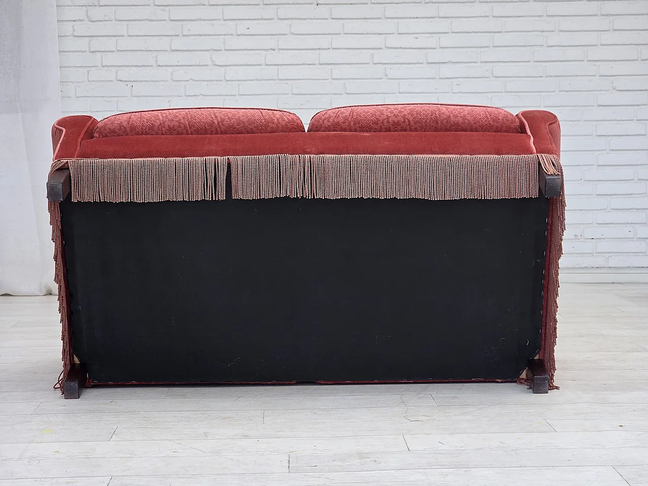 Anni '80, divano scandinavo a 2 posti, mobili in velluto rosa. 17