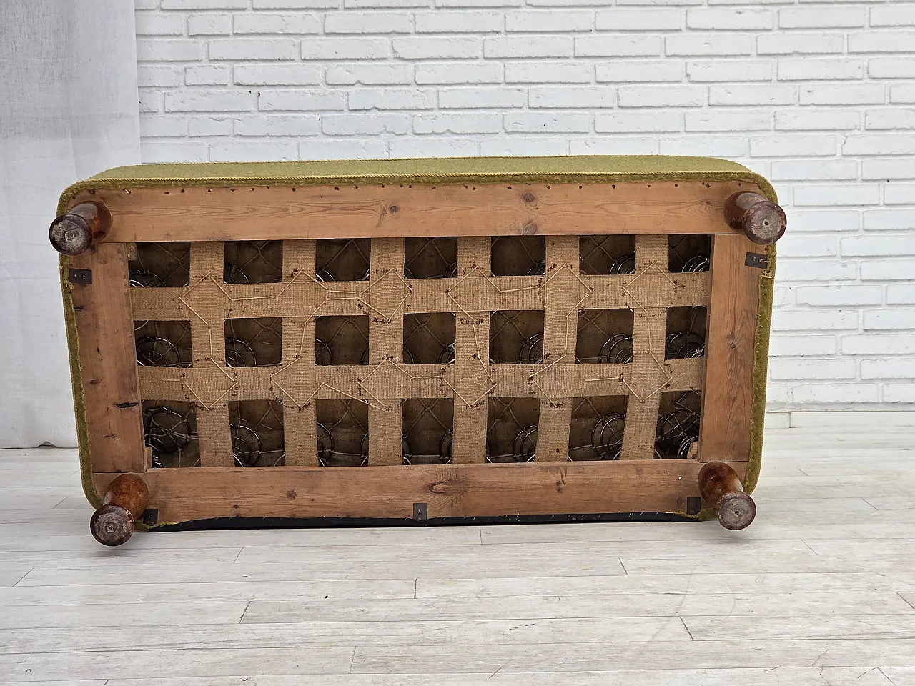 Anni '50, divano danese a 2 posti, tessuto di lana verde per arredamento. 19