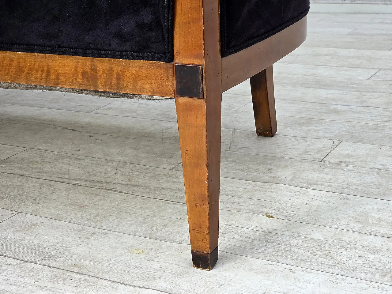 Anni '50, divano danese a 2 posti art deco, legno di frassino, mobili in velluto. 5