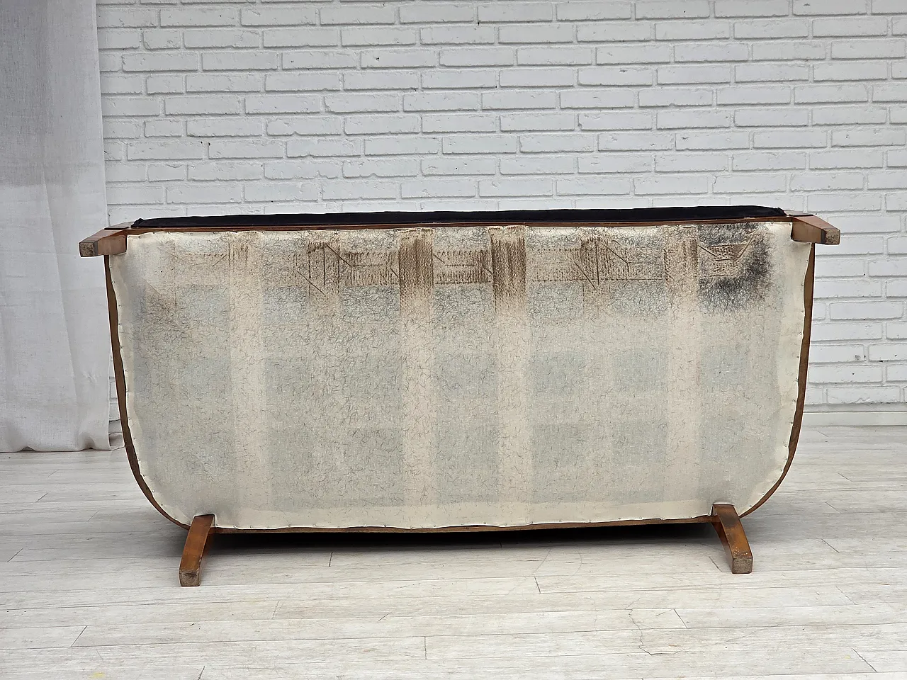 Anni '50, divano danese a 2 posti art deco, legno di frassino, mobili in velluto. 19