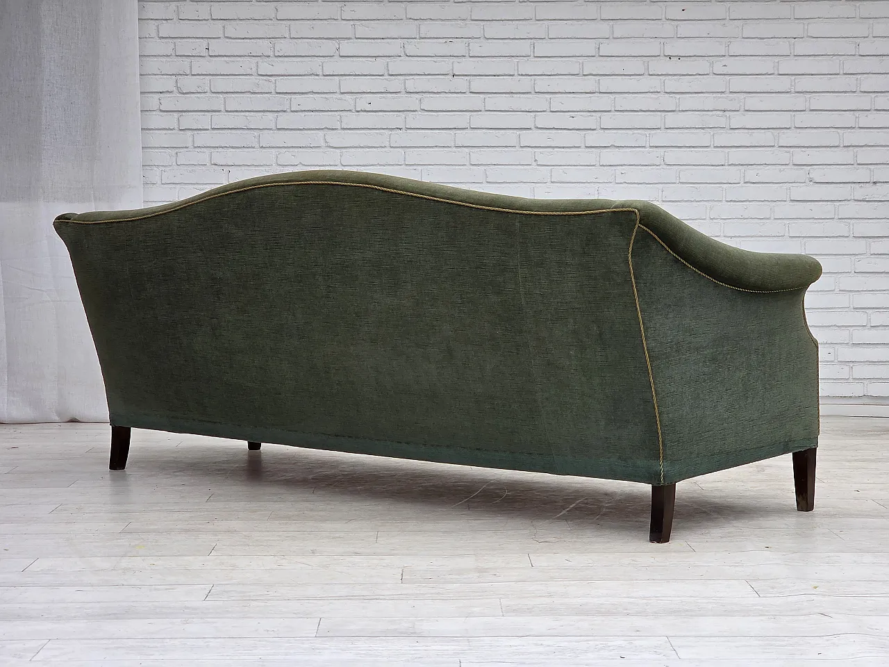 Anni '60, divano danese a 3 posti, mobili in velluto verde. 10
