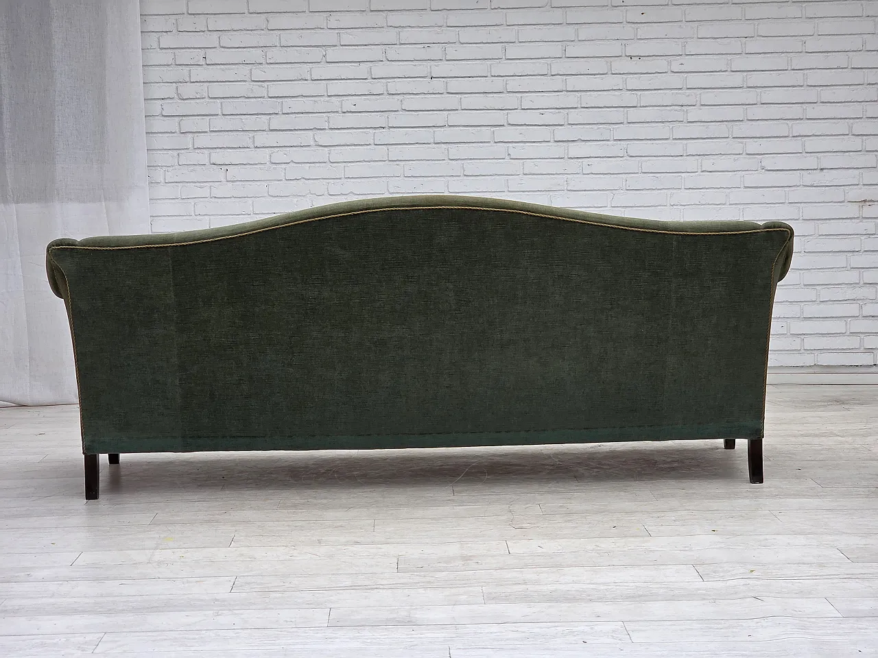 Anni '60, divano danese a 3 posti, mobili in velluto verde. 12