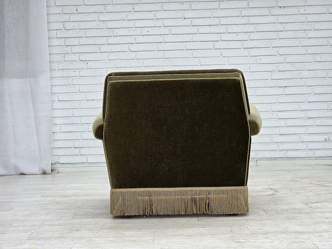 Poltrona danese anni '70, arredamento originale in velluto verde. 13
