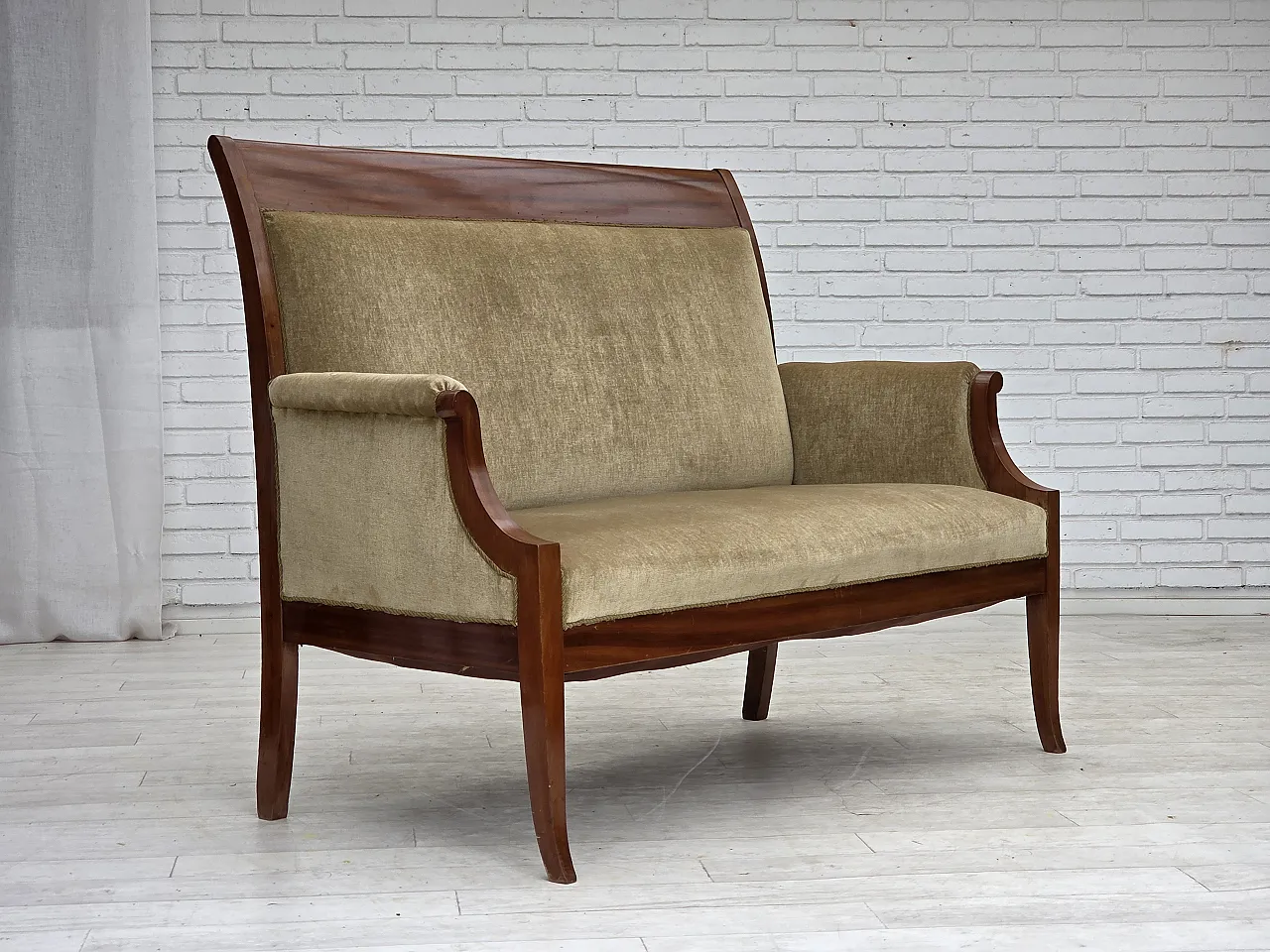 Anni '50, divano danese a 2 posti con schienale alto, mobili in velluto, legno di teak. 6