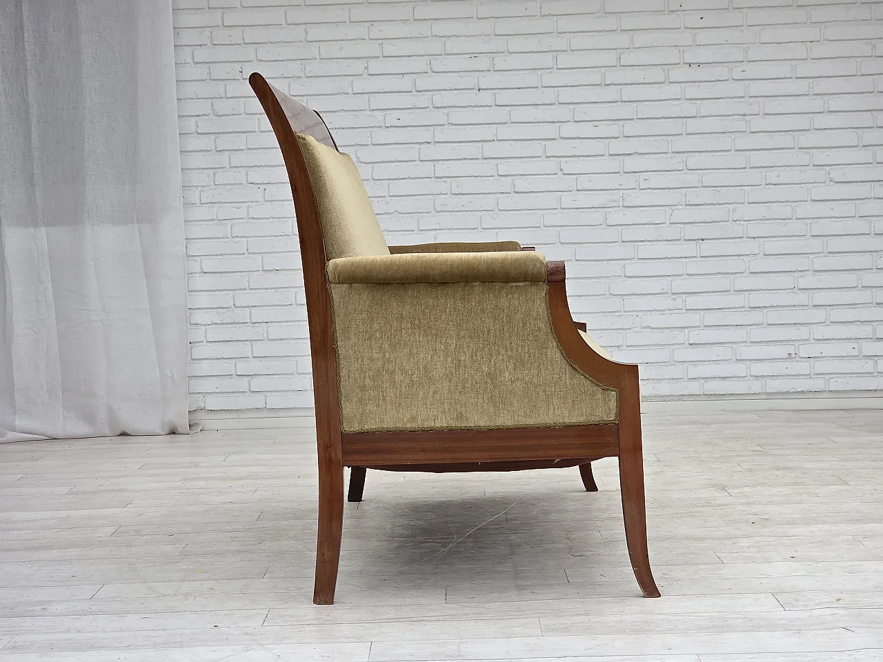 Anni '50, divano danese a 2 posti con schienale alto, mobili in velluto, legno di teak. 9