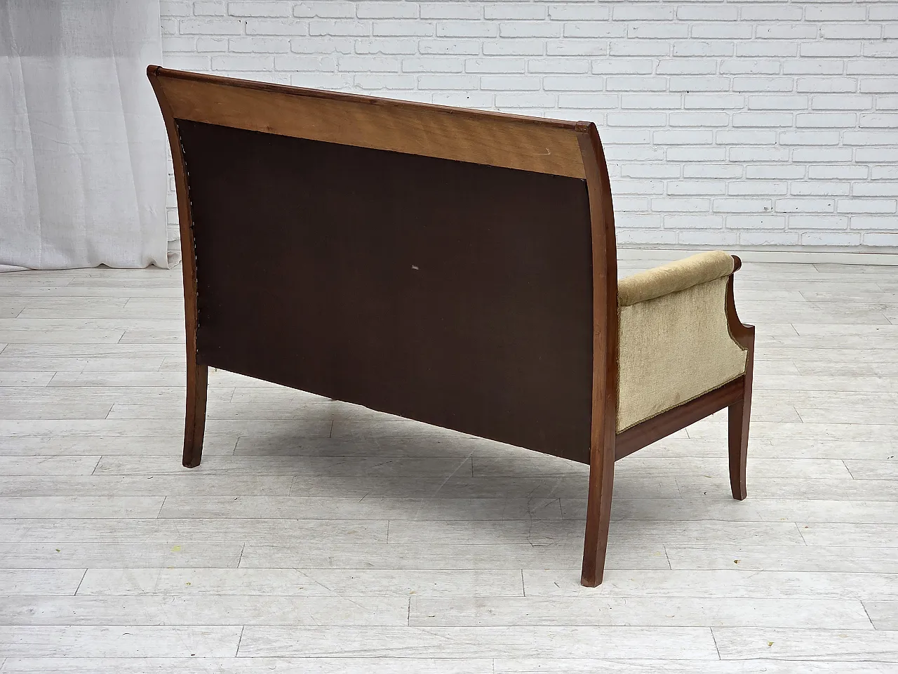 Anni '50, divano danese a 2 posti con schienale alto, mobili in velluto, legno di teak. 12