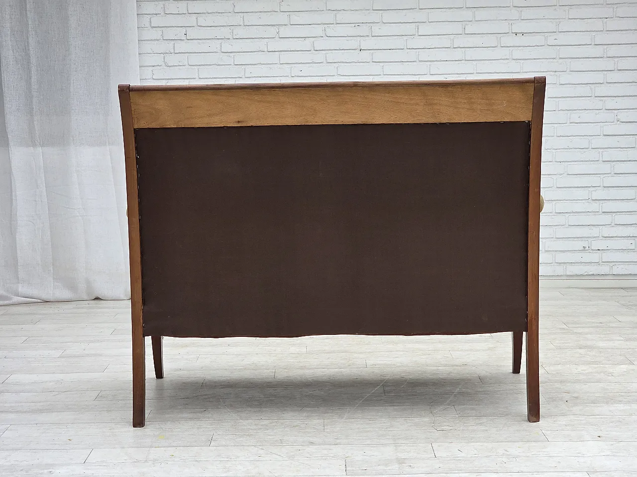Anni '50, divano danese a 2 posti con schienale alto, mobili in velluto, legno di teak. 14