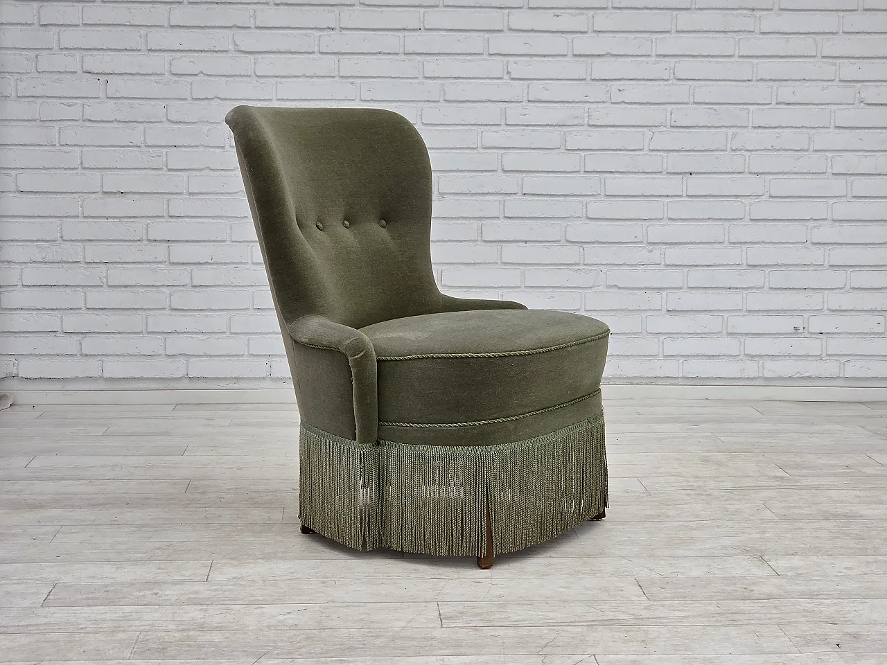 Anni '70, poltrona danese, velluto da arredamento verde. 2
