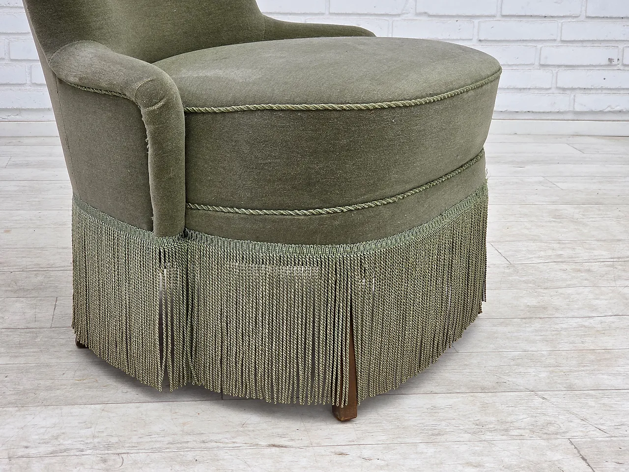 Anni '70, poltrona danese, velluto da arredamento verde. 3
