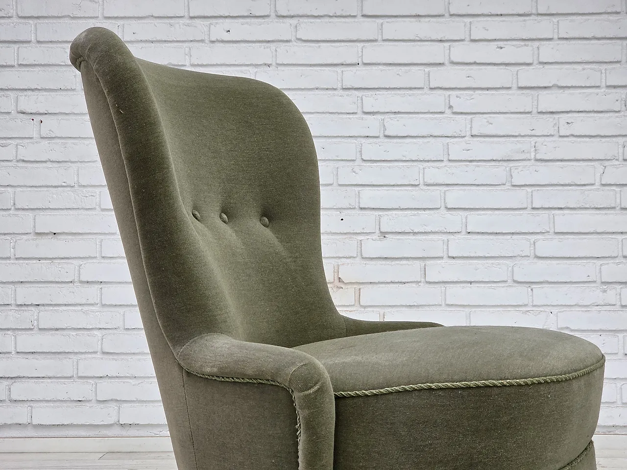 Anni '70, poltrona danese, velluto da arredamento verde. 7