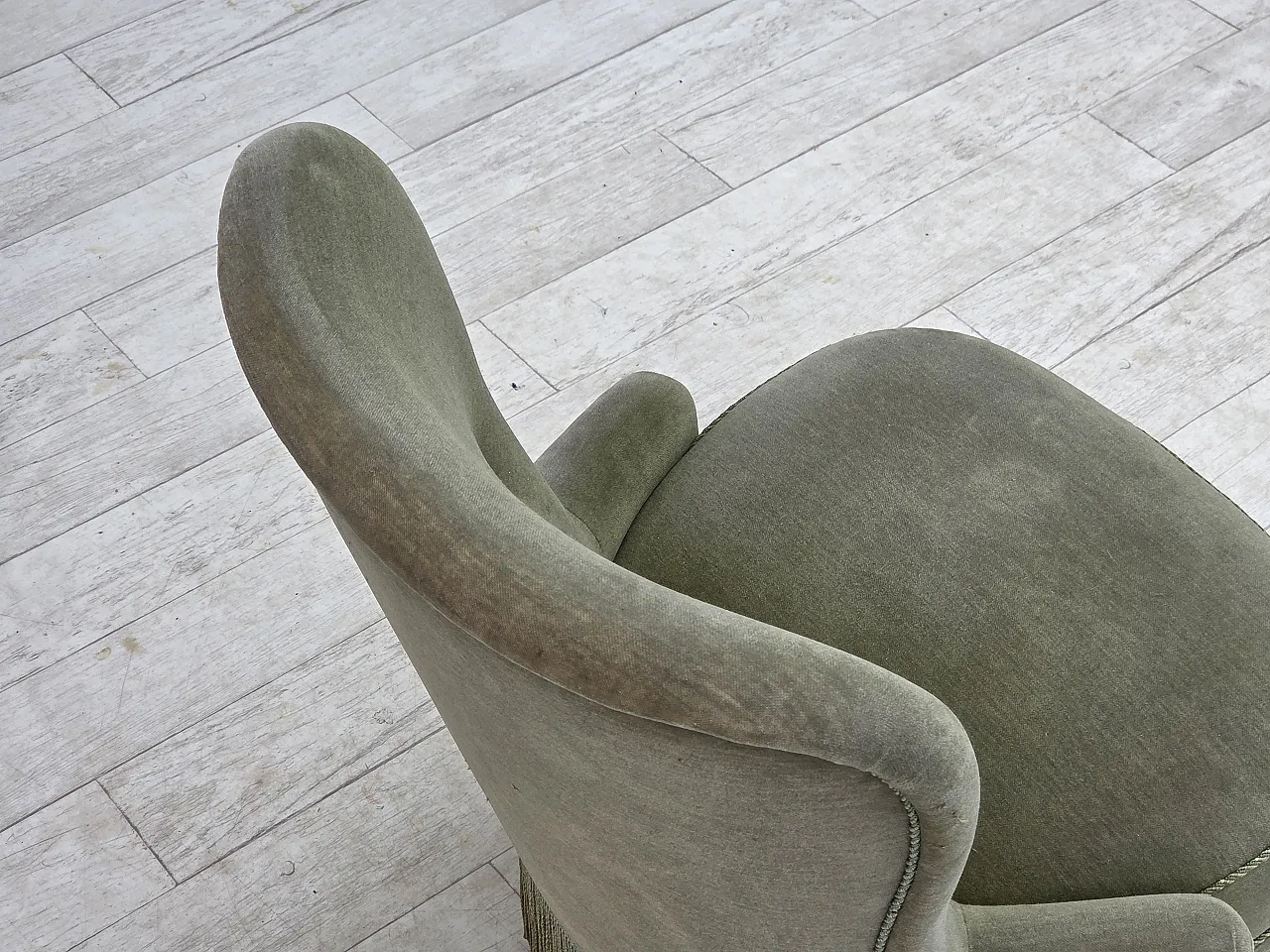 Anni '70, poltrona danese, velluto da arredamento verde. 10