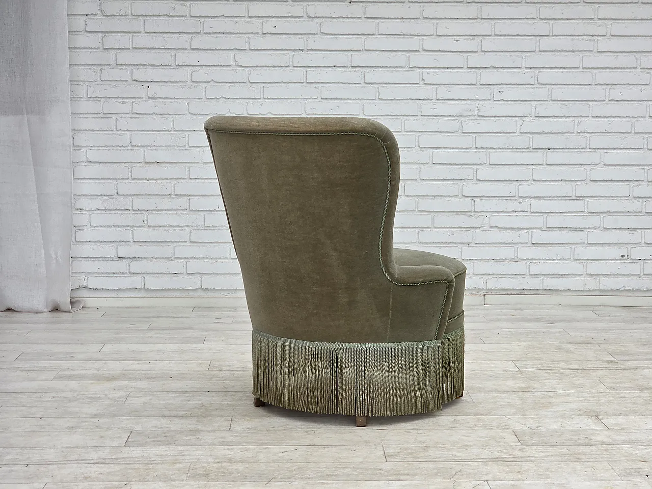 Anni '70, poltrona danese, velluto da arredamento verde. 11