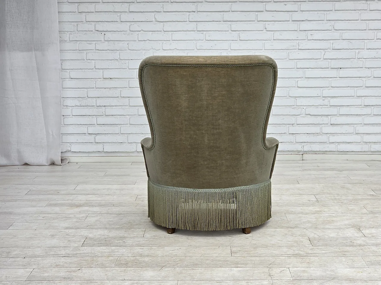 Anni '70, poltrona danese, velluto da arredamento verde. 12