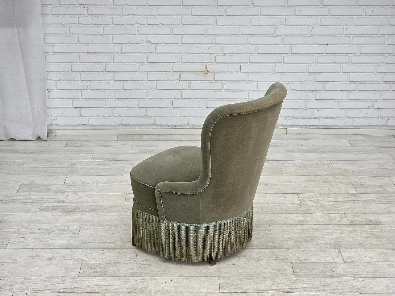 Anni '70, poltrona danese, velluto da arredamento verde. 13