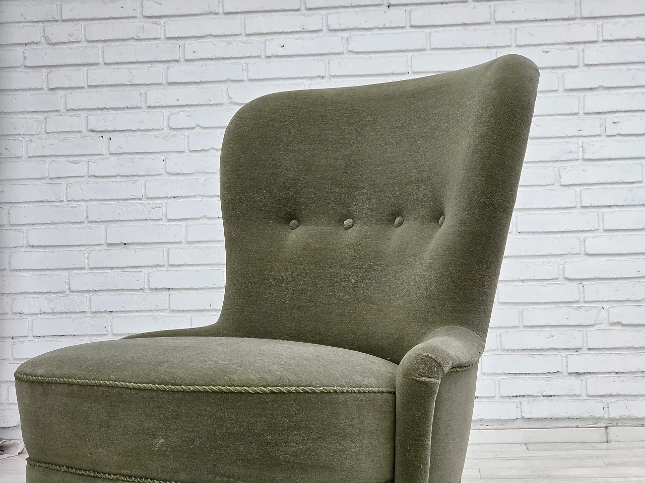 Anni '70, poltrona danese, velluto da arredamento verde. 15