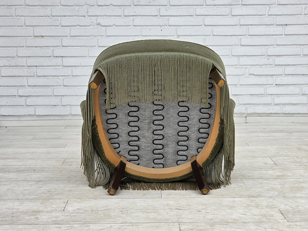 Anni '70, poltrona danese, velluto da arredamento verde. 16