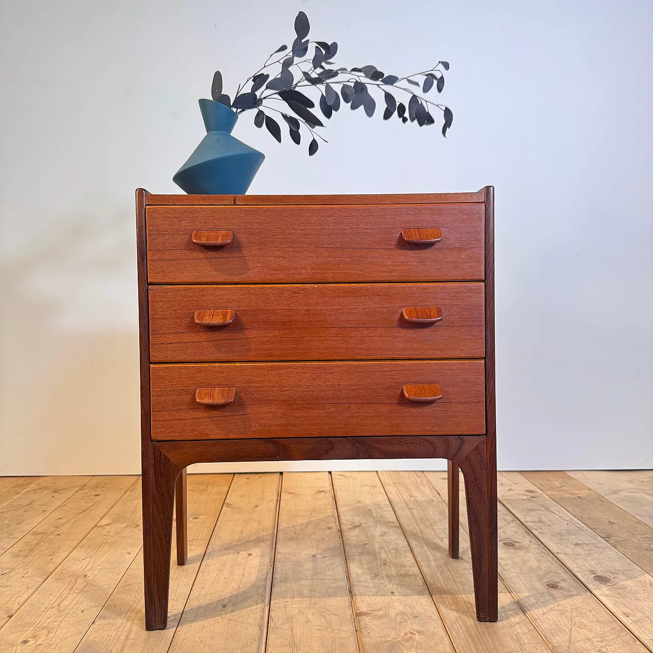 Danish teak bedside table with three drawers, 1960s 2