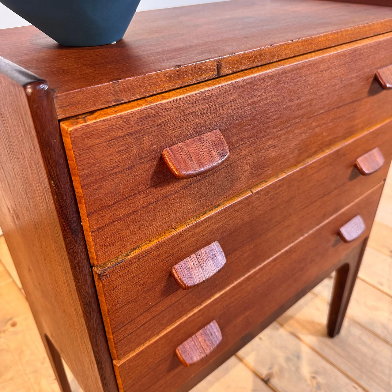 Danish teak bedside table with three drawers, 1960s 3