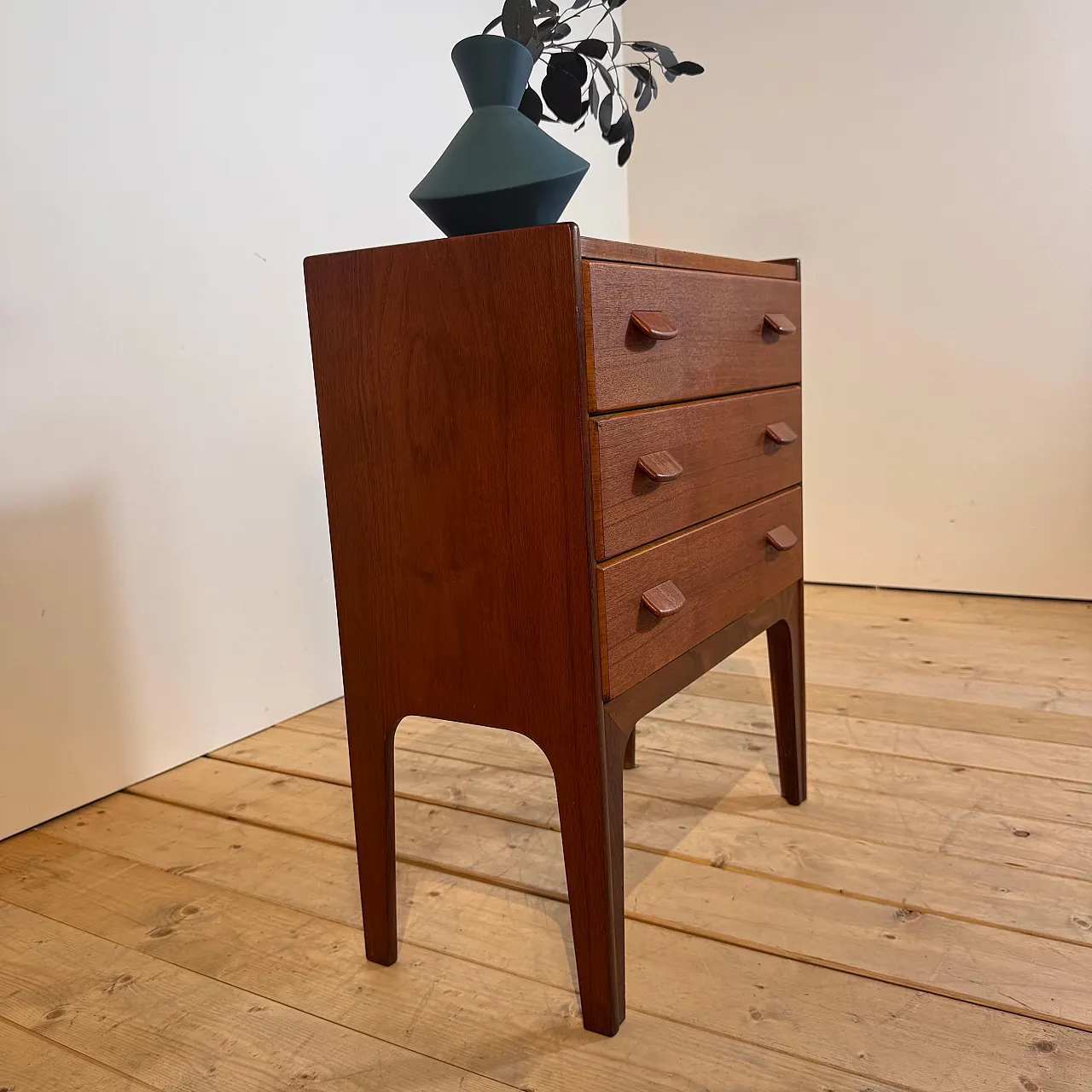 Danish teak bedside table with three drawers, 1960s 4