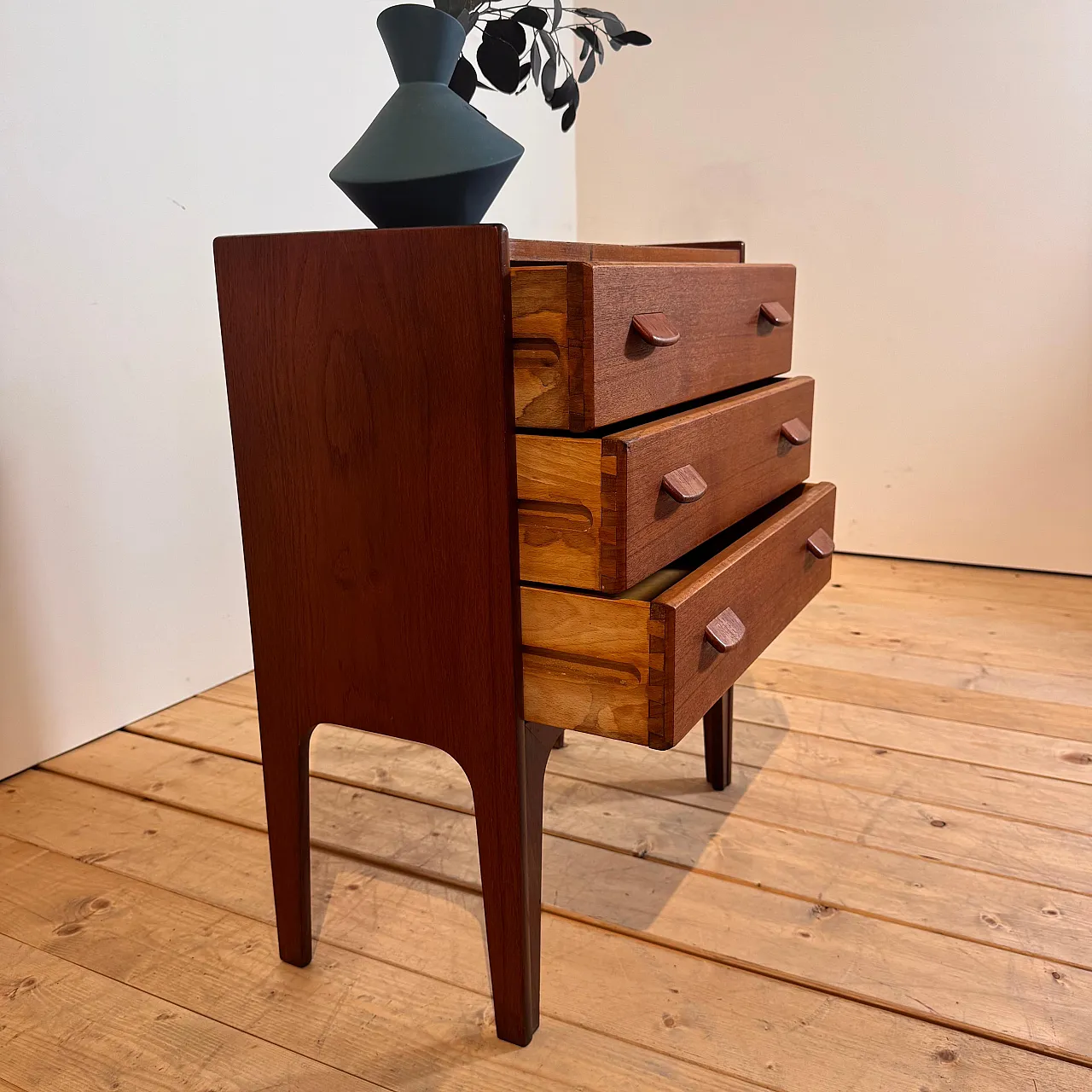 Danish teak bedside table with three drawers, 1960s 6