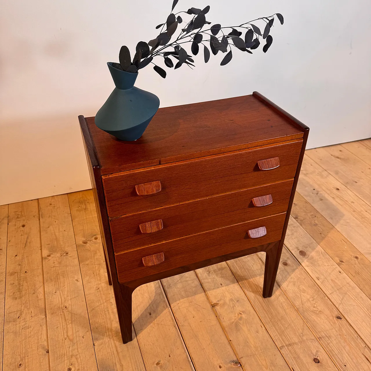 Danish teak bedside table with three drawers, 1960s 8