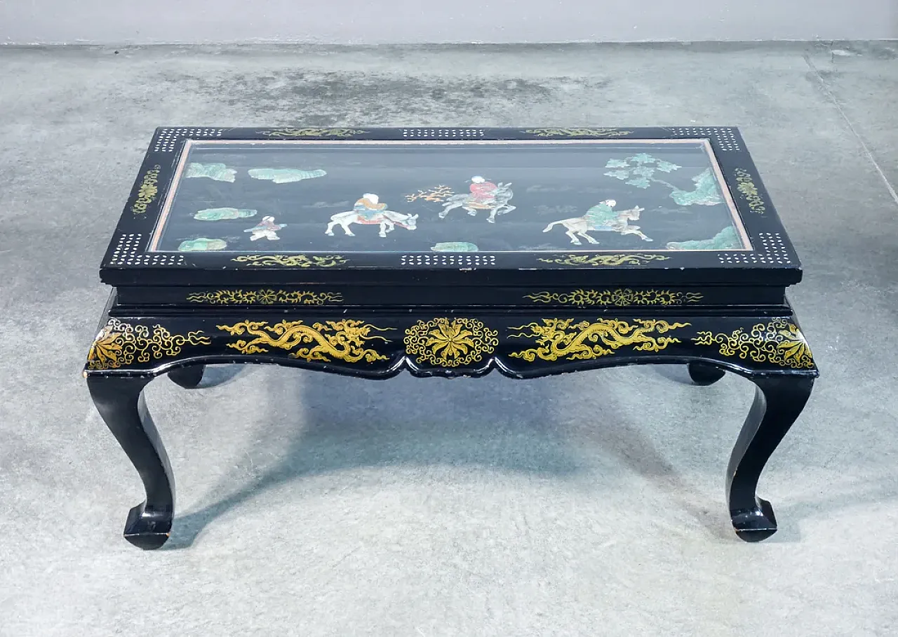 Tavolino basso cinese con intarsi in pietre dure, '900 2