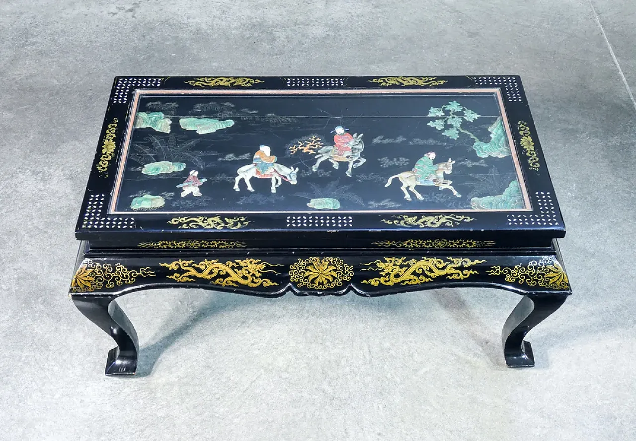 Tavolino basso cinese con intarsi in pietre dure, '900 3