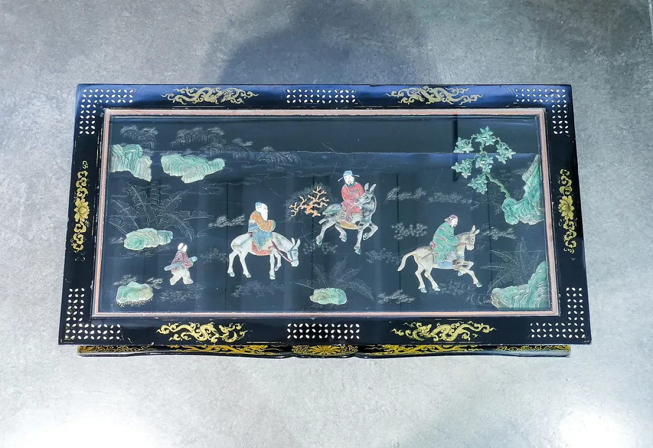 Tavolino basso cinese con intarsi in pietre dure, '900 4
